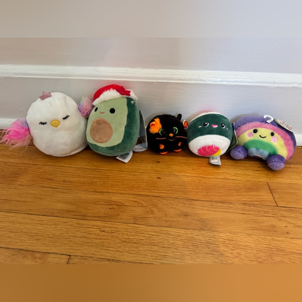 Small Squishmallows - reversible bird/owl and Christmas Avocado